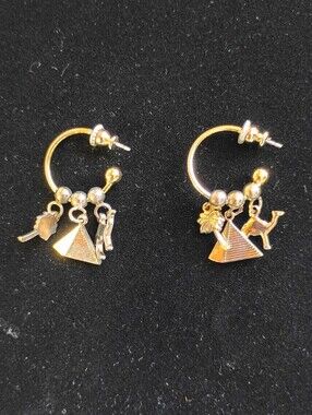 Vintage Camel Joe Cash Earrings Egyptian Theme Dangles RARE